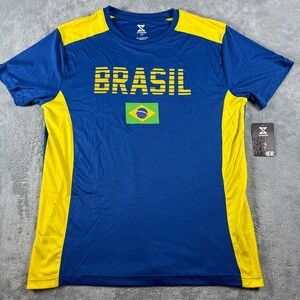 Striker Brasil Soccer Jersey Mens Medium Blue Yellow Performance T-Shirt NWT